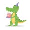 Vector flat crocodile with birthday cake.