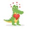 Vector flat crocodile holding big heart.