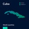 Vector flat Cuba map in green colors on dark blue background.