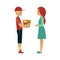 Vector flat delivery man giving box to girl