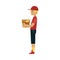 Vector flat delivery man holding shipping box