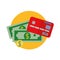 Vector Flat Design Dollar money cash icon, card cash register, money payment, dollar sign, currency