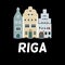 Vector flat design of famous buildings in Riga, Latvia