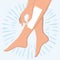 Vector flat design illustration of epilation or depilation procedure. Cosmetologist or beautician depilating legs of