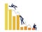 Vector flat desperate businessmen falling from lowering graph - stock market drop, financial crisis, investment loss concept