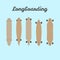 Vector flat different types of wooden longboards on blue background