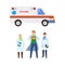 Vector flat doctor nurse surgeon ambulance car set