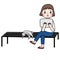 Vector of flat doodle illustration character design of the girl who has short hair and wear jeans pants, white shirt and serve