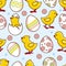 Vector flat easter chicken egg seamless pattern