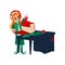 Vector flat elf girl wrapping present box