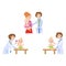 Vector flat female doctor infant baby scene set