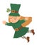 Vector flat funny fairy in green traditional clothes and hat with shamrock. Cute St. Patrickâ€™s Day illustration. National Irish