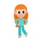 Vector flat girl kid in funny nightgown, slippers