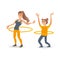 Vector flat girl kid and woman hula hoop exercise