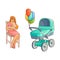 Vector flat girl sitting at chair with infant baby