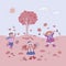 Vector flat girls boy autumn outdoors fun