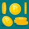 Vector flat gold coins icon with Bitcoin sign