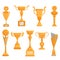 Vector flat golden goblet icon set in flat style. Winner award. Golden trophy