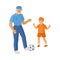 Vector flat grandfather grandson playing football