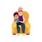 Vector flat grandfather grandson sit at armchair