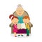 Vector flat grandmother with kids reading book