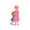 Vector flat grandmother and small girl hugging