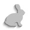 Vector flat gray side silhouette of a rabbit with long shadow isolated on white background