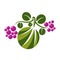 Vector flat green leaf with tendrils and purple seeds. Herbal an