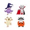 Vector flat halloween dressed up animals set