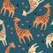 Vector flat hand drawn. Pattern. Giraffes with hearts