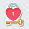 Vector flat heart lock with key sticker for Valentine`s Day