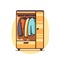 Vector of a flat icon illustration of a yellow cabinet with clothes hanging on it