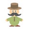 Vector flat icon of worker. Farmer vector icon. Man with mustache in hat avatar