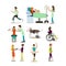 Vector flat icons set of medical staff and disabled people, pets