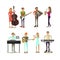 Vector flat icons set of musician characters