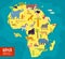 Vector flat illustration of Africa continent, animals and plants: elephant, rhino, monkey, zebra, crocodile, flamingo, turtle and