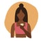 Vector flat illustration of a black woman drinking water. Healthy drinking balance, infographics, center illustration. African