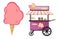 Vector flat illustration of Cotton Candy cart sweet sugar food transport.