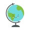 Vector flat illustration of a cute character sleeping globe on a stand. World sphere map model isolated on white