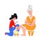 Vector flat illustration elderly woman whose foot is being examined by young woman to detect diabetic foot.