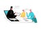 Vector flat illustration with family listening to sermon and Bible reading by Orthodox priest