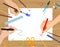 Vector flat illustration of hands painting, drawing and crafting