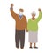 Vector flat illustration of happy cheerful senior couple of african american man and woman, holding hands, waving hands