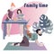 Vector flat illustration with indoor family activities.