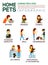 Vector flat illustration infographic of caring about pets dog. Bathing, washing, dressing, combing, veterinary