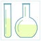 Vector flat illustration with a laboratory apparatus with solution. For your web, logo, app, UI. Isolated on white