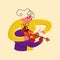 Vector flat illustration little girl playing violin, she is helped by teacher