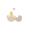 Vector flat illustration with little hatched chick and little heart