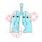 Vector flat illustration with lungs that are under gun. They are afraid and worried