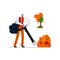 Vector flat illustration with man who removes fallen autumn leaves.